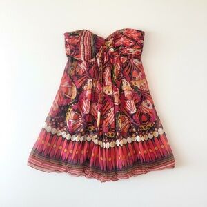 Marciano Silk Strapless Sweetheart Mini Dress Red Bold Abstract Print Size S